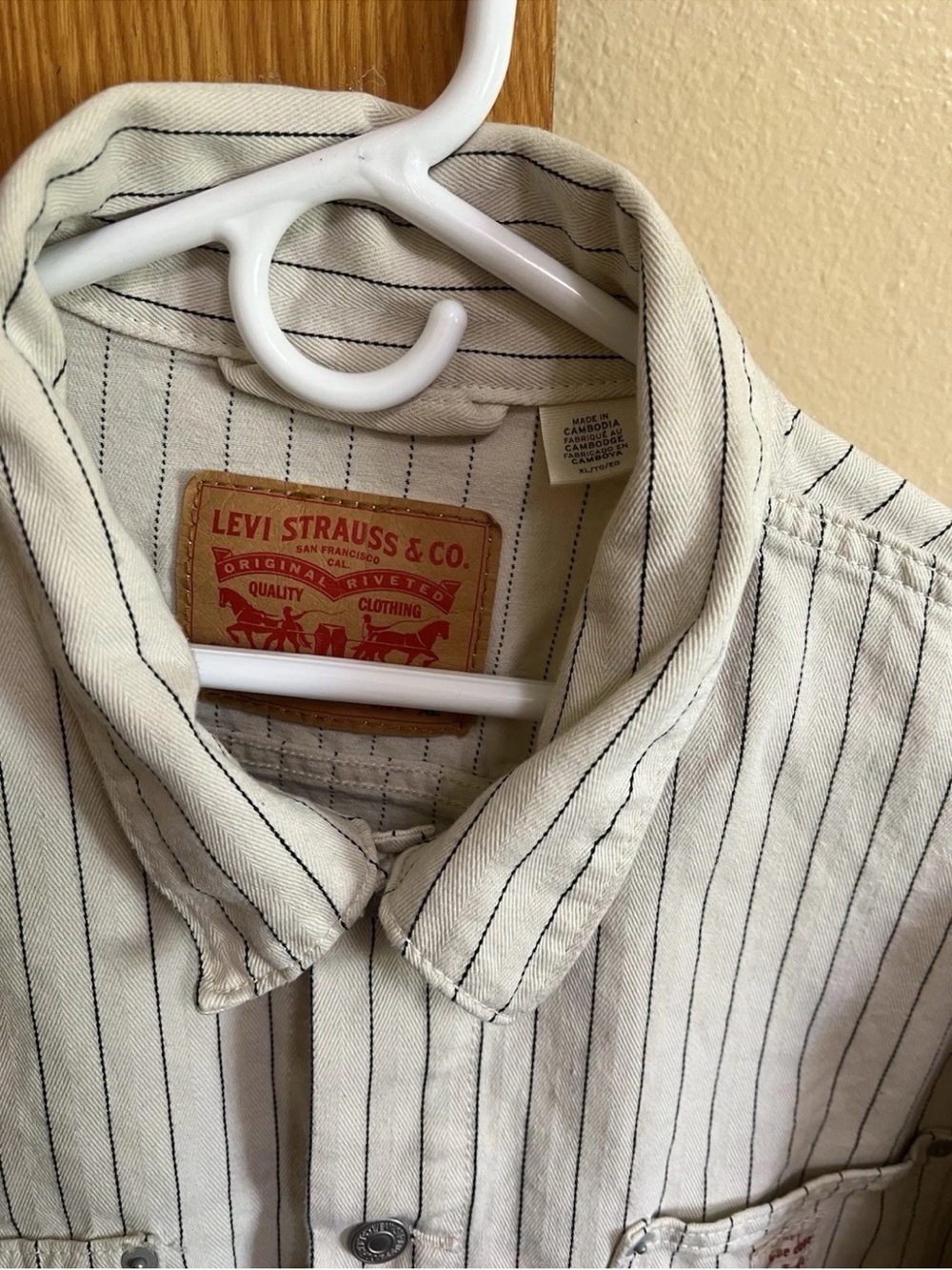 Levi's Sunrise Trucker Jacket XL Bleached Boulevard Stripe Canvas Coat NWOT - Picture 6 of 13